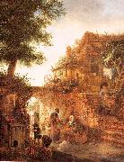Ostade, Isaack Jansz. van A Woman Selling Fruit by a Cottage Spain oil painting artist
